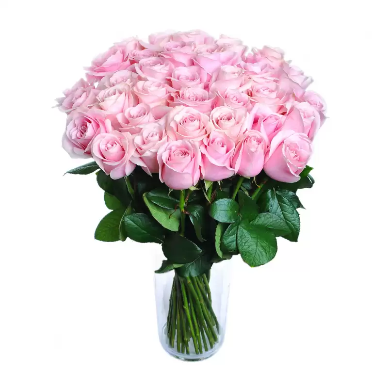 Assemble a bouquet of pink roses
